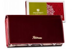 Portfel skórzany Peterson [DH] PTN BS-411-4644 SN/R czerwony. Czerwone portfele damskie Peterson, bez wzorów, ze skóry. Za 119.99 zł.