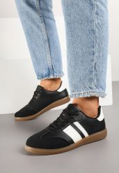 Czarne Sneakersy Tenisówki z Ozdobnymi Paskami Danavin. Czarne obuwie sportowe damskie Born2be, z jeansu, bez zapięcia, tenisowe. Za 79.99 zł.