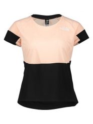 The North Face Koszulka trekkingowa "Beshtor" w kolorze jasnoróżowo-pomarańczowo-czarnym rozmiar: L. Czarne koszulki damskie The North Face, l, bez wzorów, z materiału, bez kołnierzyka, bez ramiączek. Za 153.34 zł.