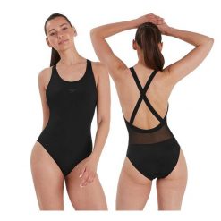 Strój kąpielowy damski Speedo Eco End Xbck. Czarne stroje jednoczęściowe Speedo, bez wzorów, z poliesteru. Za 320.63 zł.