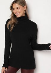 Czarny Casualowy Golf z Bawełną z Prążkowanej Dzianiny Tinathra. Czarne golfy damskie Born2be, z aplikacjami, z bawełny, bez ramiączek. Za 74.99 zł.