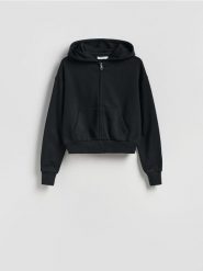 Rozpinana bluza - czarny. Czarne bluzy damskie Reserved, l, bez wzorów, z bawełny, bez kaptura. Za 109.99 zł.