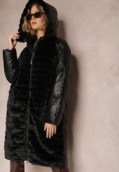 Czarna Kurtka Futerko Pikowana z Kapturem Alysa. Czarne kurtki damskie Renee, xl, z aplikacjami, z futra, z kapturem. Za 239.99 zł.