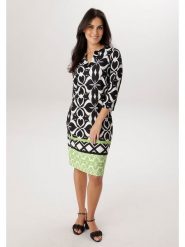 Aniston Sukienka w kolorze czarno-biało-zielonym rozmiar: 44. Czarne sukienki damskie Aniston, bez wzorów, bez ramiączek. Za 173.99 zł.