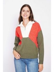 C& Jo Sweter w kolorze oliwkowo-czerwono-białym rozmiar: 40. Białe swetry klasyczne damskie C& Jo, ze splotem, bez kołnierzyka. Za 130.99 zł.