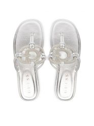 Guess Japonki FLJSM2 SAT21 Srebrny. Szare klapki damskie Guess, z aplikacjami, ze skóry, bez obcasa, bez zapięcia. Za 589.99 zł.