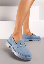 Niebieskie Eleganckie Mokasyny z Minimalistyczną Klamerką Lenar. Niebieskie mokasyny damskie Renee, bez obcasa. Za 89.99 zł.