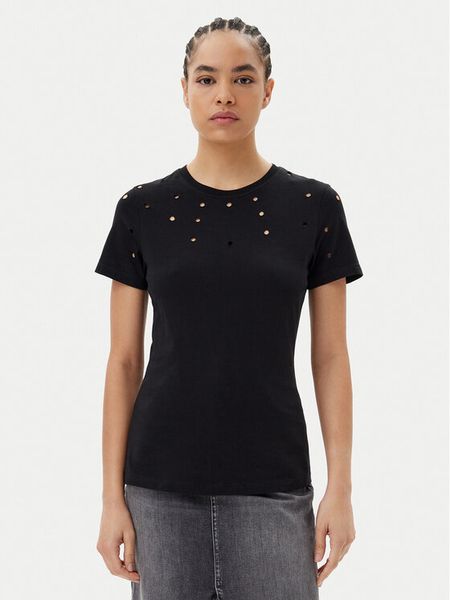 Silvian Heach T-Shirt GPP25070TS Czarny Regular Fit. Czarne t-shirty damskie Silvian Heach, xs, bez wzorów, z bawełny, bez kołnierzyka. Za 79.99 zł.