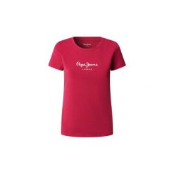 Koszulka damska Pepe Jeans New Virginia. Czerwone bluzki damskie Pepe Jeans, bez wzorów, z jeansu, bez kołnierzyka, bez ramiączek. Za 124.70 zł.