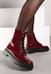 Bordowe Płaskie Sznurowane Botki w Stylu Workerów Terivalle. Czerwone botki damskie Born2be, z jeansu, eleganckie, bez obcasa, na obcasie, bez zapięcia. Za 139.99 zł.