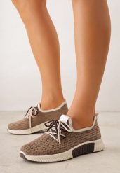 Jasnobrązowe Sneakersy z Podwójnym Sznurowaniem Dorielle. Brązowe obuwie sportowe damskie Born2be, z jeansu, bez zapięcia. Za 89.99 zł.