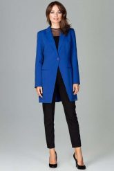 Szafirowy Długi Elegancki Żakiet na Jeden Guzik. Niebieskie marynarki i żakiety damskie Katrus, l, bez wzorów, z materiału, eleganckie. Za 299.00 zł.