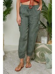 Lin Passion Lniane spodnie w kolorze khaki rozmiar: 34/36. Brązowe spodnie materiałowe damskie Lin Passion, bez wzorów, ze lnu. Za 144.92 zł.