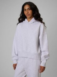 4F Bluza dresowa regular z kapturem damska - szara S. Szare bluzy damskie 4F, s, bez wzorów, z dresówki, z kapturem. Za 159.99 zł.