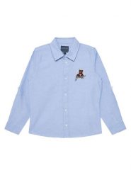 Guess Koszula N5RH10 W9CL0 Niebieski Regular Fit. Niebieskie koszule chłopięce Guess, z aplikacjami, z bawełny, bez kołnierzyka, bez ramiączek. Za 149.99 zł.