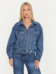 Guess Jeans Kurtka jeansowa W4YN56 D5CC3 Granatowy Oversize. Niebieskie kurtki damskie Guess Jeans, xl, z aplikacjami, z bawełny, bez kaptura. Za 329.99 zł.