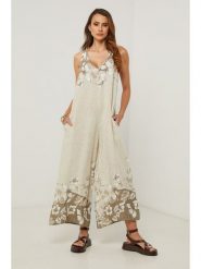 Fleur de Lin Kombinezon w kolorze beżowym rozmiar: XXL. Brązowe kombinezony damskie Fleur de Lin, xxl, bez wzorów, ze lnu, bez kołnierzyka, bez ramiączek. Za 309.95 zł.