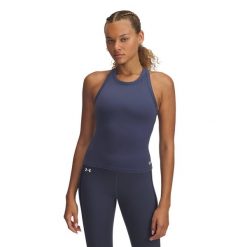 Top treningowy damski Under Armour Motion High Neck Tank. Czarne koszulki sportowe damskie Under Armour, l, bez wzorów, bez ramiączek. Za 129.99 zł.