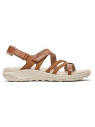 Merrell Skórzane sandały "Harbor Backstrap" w kolorze jasnobrązowym rozmiar: 36. Brązowe sandały damskie Merrell, bez wzorów, z otwartym noskiem, bez obcasa, bez zapięcia. Za 223.99 zł.