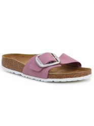 Birkenstock Skórzane klapki "Madrid" w kolorze jasnoróżowym rozmiar: 39. Różowe klapki damskie Birkenstock, bez wzorów, z otwartym noskiem, bez obcasa, bez zapięcia. Za 439.24 zł.