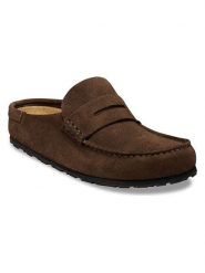 Birkenstock Skórzane klapki "Naples" w kolorze brązowym rozmiar: 40. Brązowe klapki damskie Birkenstock, bez wzorów, bez obcasa, bez zapięcia. Za 626.53 zł.