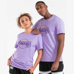 Koszulka do gry w koszykówkę unisex Tarmak NBA Lakers TS 900. Białe bluzki damskie TARMAK, xl, bez wzorów, z bawełny, bez kołnierzyka, bez ramiączek. Za 79.99 zł.