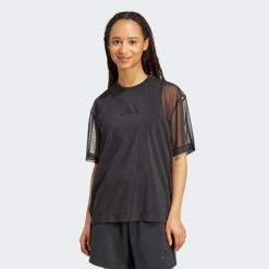 Koszulka Soft Lux Mesh. Czarne bluzki damskie Adidas, xs, bez wzorów, z meshu, sportowe, bez kołnierzyka, bez ramiączek. Za 179.00 zł.