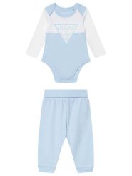 Guess Komplet body i spodnie H6YG04 4K4125 Niebieski jasny. Niebieskie spodnie niemowlęce Guess, z aplikacjami, z bawełny. Za 194.99 zł.