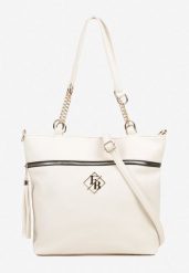 Biała Torebka Typu Shopper z Ozdobnymi Rączkami i Paskiem na Ramię Idaloriela. Białe shopper bag Renee, bez wzorów, z jeansu, na ramię, bez dodatków. Za 99.99 zł.