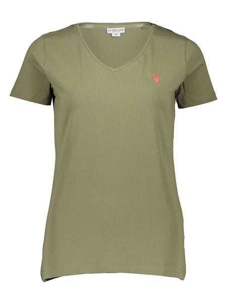 U.S. Polo Assn. Koszulka w kolorze khaki rozmiar: L. Brązowe bluzki damskie U.S. Polo Assn., l, bez wzorów, z bawełny, bez kołnierzyka, bez ramiączek. Za 56.79 zł.