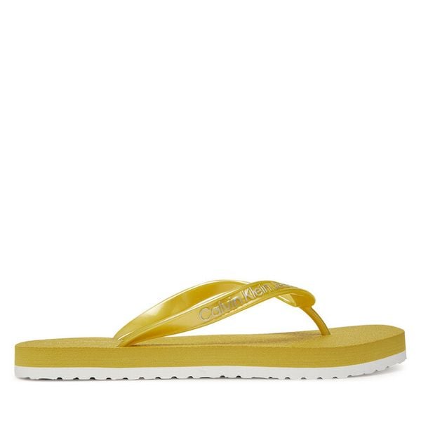 Japonki Calvin Klein Jeans. Żółte klapki damskie Calvin Klein Jeans, bez wzorów, z jeansu, bez obcasa, bez zapięcia. Za 109.99 zł.