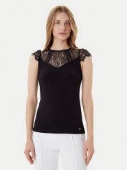 Morgan Bluzka 232-DGIULIA Czarny Slim Fit. Czarne bluzki damskie Morgan, s, bez wzorów, z wiskozy, bez kołnierzyka, bez ramiączek. Za 109.99 zł.