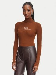 Elisabetta Franchi Golf MK-18B-66E2-V320pr Brązowy Slim Fit. Brązowe golfy damskie Elisabetta Franchi, bez wzorów, z wełny, bez ramiączek. Za 1,369.00 zł.