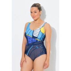 Damskie Kostium kąpielowy motyw żeglarski bez miękkich miseczek okrągły dekolt. Stroje jednoczęściowe Ulla Popken, bez wzorów, z elastanu. Za 199.99 zł.