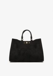 Czarna Torebka Shopperka z Imitacji Zamszu z Rączkami i Paskiem na Ramię Tamelle. Czarne shopper bag Born2be, bez wzorów, z zamszu, na ramię, bez dodatków. Za 169.99 zł.