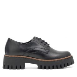 Oxfordy Lasocki. Czarne półbuty damskie Lasocki, bez wzorów, bez obcasa, bez zapięcia. Za 199.99 zł.