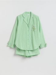 Dwuczęściowa piżama z bawełny - zielony. Zielone piżamy damskie Reserved, bez wzorów, z bawełny, bez ramiączek. Za 139.99 zł.