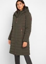 Płaszcz pikowany w optyce 2 w 1. Zielone płaszcze damskie bonprix, bez wzorów, ze skóry, bez kaptura. Za 279.99 zł.