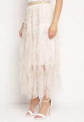 Jasnobeżowa Spódnica Tiulowa z Gumką w Pasie Eviune. Brązowe spódnice damskie Born2be, m, bez wzorów, z tiulu, eleganckie, maxi. Za 109.99 zł.