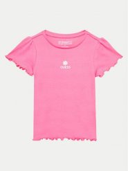 Guess T-Shirt K4YI14 KBZP4 Różowy Regular Fit. Czerwone koszulki i t-shirty dziewczęce Guess, z aplikacjami, z bawełny, bez kołnierzyka, bez ramiączek. Za 59.99 zł.