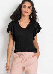 T-shirt z miękkiej wiskozy. Czarne t-shirty damskie bonprix, bez wzorów, z wiskozy, bez kołnierzyka. Za 82.99 zł.