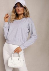 Jasnoszara Bluza z Bawełną ze Ściągaczami przy Rękawach i w Pasie Alberia. Szare bluzy damskie Renee, l, bez wzorów, z bawełny, bez kaptura. Za 24.99 zł.