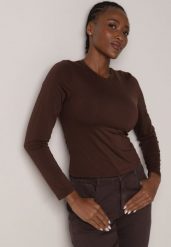 Brązowa Gładka Bluzka z Długim Rękawem z Bawełną Moaneta. Brązowe bluzki damskie Born2be, m, bez wzorów, z bawełny, eleganckie, bez kołnierzyka, bez ramiączek. Za 69.99 zł.
