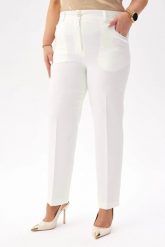 Eleganckie spodnie Eleonora w kolorze ecru PLUS SIZE XXL. Spodnie materiałowe damskie Moda Size Plus Iwanek, bez wzorów, z elastanu, krótkie. Za 209.90 zł.