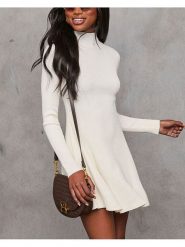 Milan Kiss Sukienka dzianinowa w kolorze kremowym rozmiar: S. Brązowe sukienki damskie Milan Kiss, bez wzorów, z dzianiny, bez ramiączek. Za 205.45 zł.