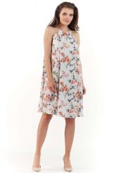 Ecru Zwiewna Sukienka Mini w Kwiatowy Wzór z Wiązanym Dekoltem. Niebieskie sukienki damskie Lou-Lou, bez wzorów, z elastanu, bez ramiączek. Za 149.90 zł.