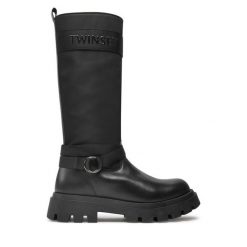 Kozaki TWINSET. Czarne kozaki damskie Twinset, bez obcasa, na płaskiej podeszwie, bez zapięcia. Za 1,249.00 zł.