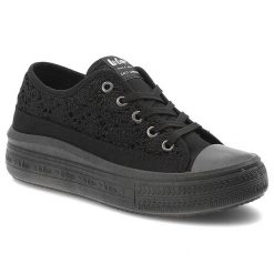 Czarne Trampki Lee Cooper Damskie Buty Na Platformie. Czarne trampki damskie Lee Cooper, w ażurowe wzory, z jeansu, bez zapięcia. Za 129.00 zł.