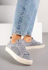 Srebrne Sneakersy z Siateczkową Cholewką i Metaliczną Nicią Nimiovana. Szare obuwie sportowe damskie Born2be, na lato, z jeansu, bez zapięcia. Za 79.99 zł.