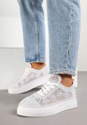 Białe Sneakersy z Ażurowej Koronki na Grubej Podeszwie Nanessia. Białe obuwie sportowe damskie Renee, z koronki, bez zapięcia. Za 79.99 zł.